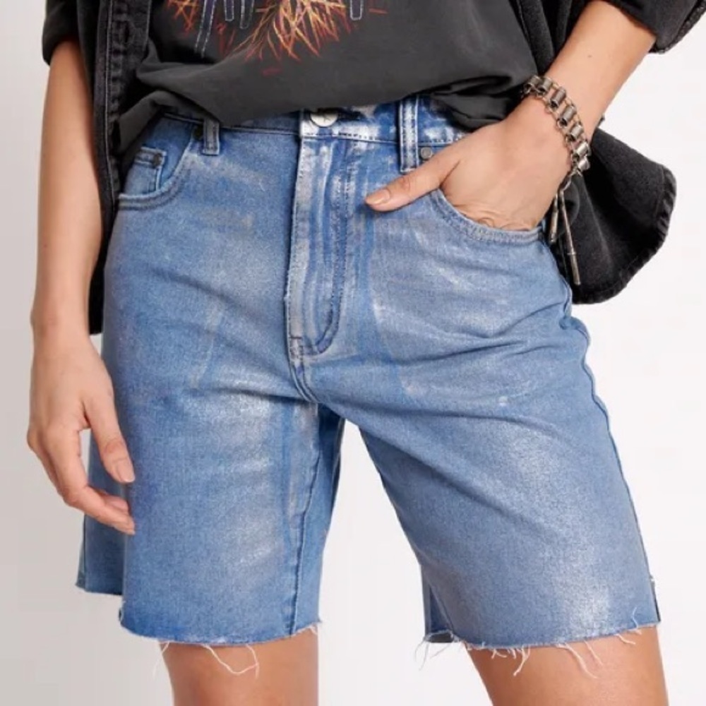 NWT One Teaspoon Jackson Long Jean Shorts in Metal Blue 27